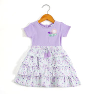 Girls Lavender Floral Layered Dress with Embroidered Pocket