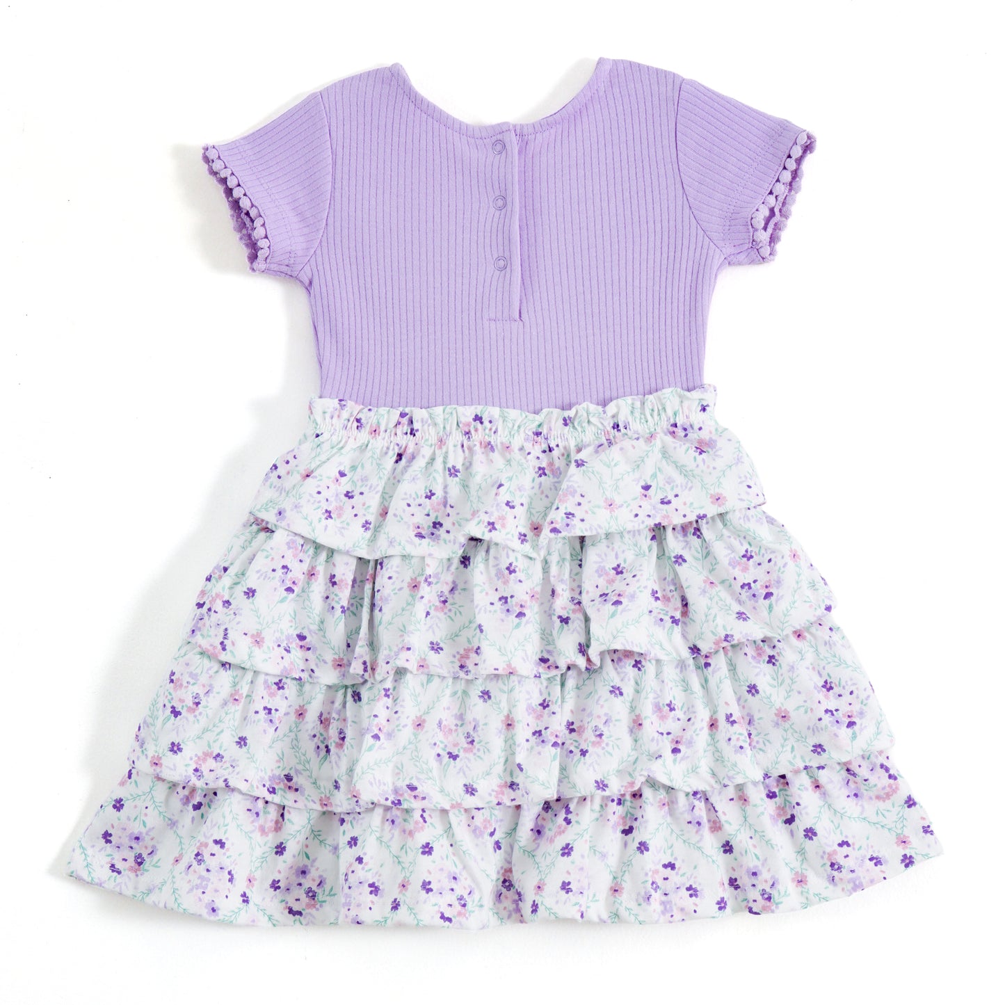 Girls Lavender Floral Layered Dress with Embroidered Pocket