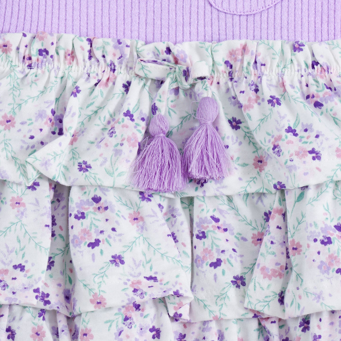 Girls Lavender Floral Layered Dress with Embroidered Pocket