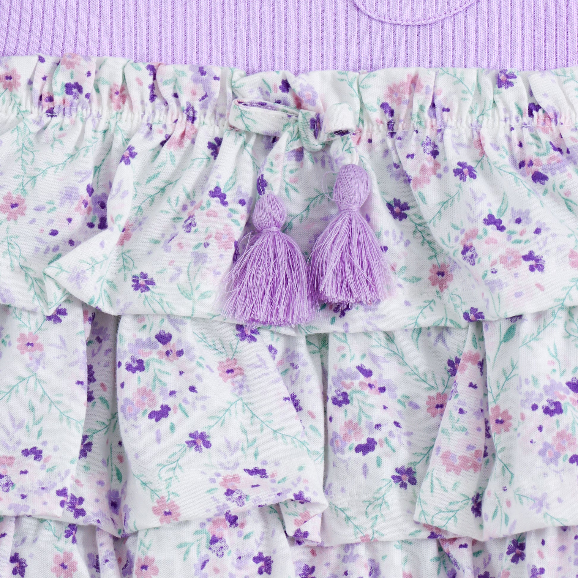 Girls Lavender Floral Layered Dress with Embroidered Pocket