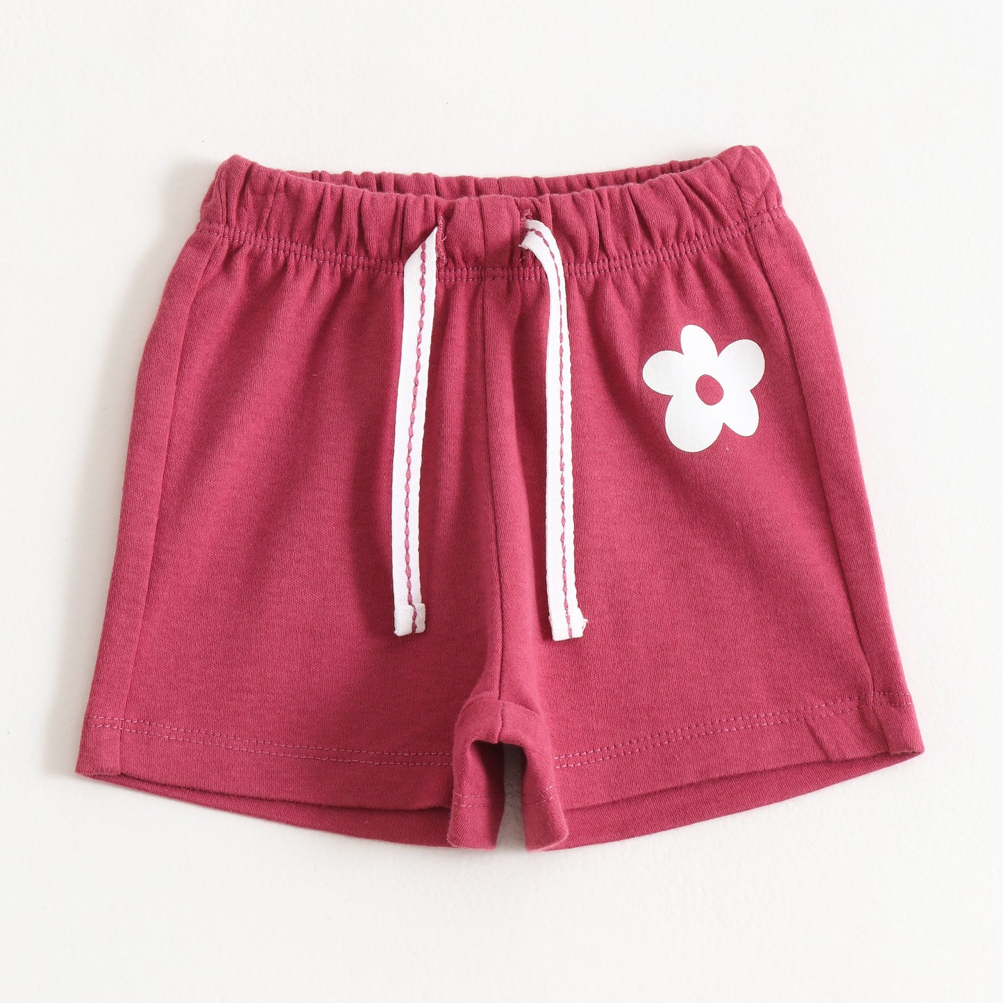 Girls Pink Flower Graphic Printed Cotton Knit Regular Fit Shorts