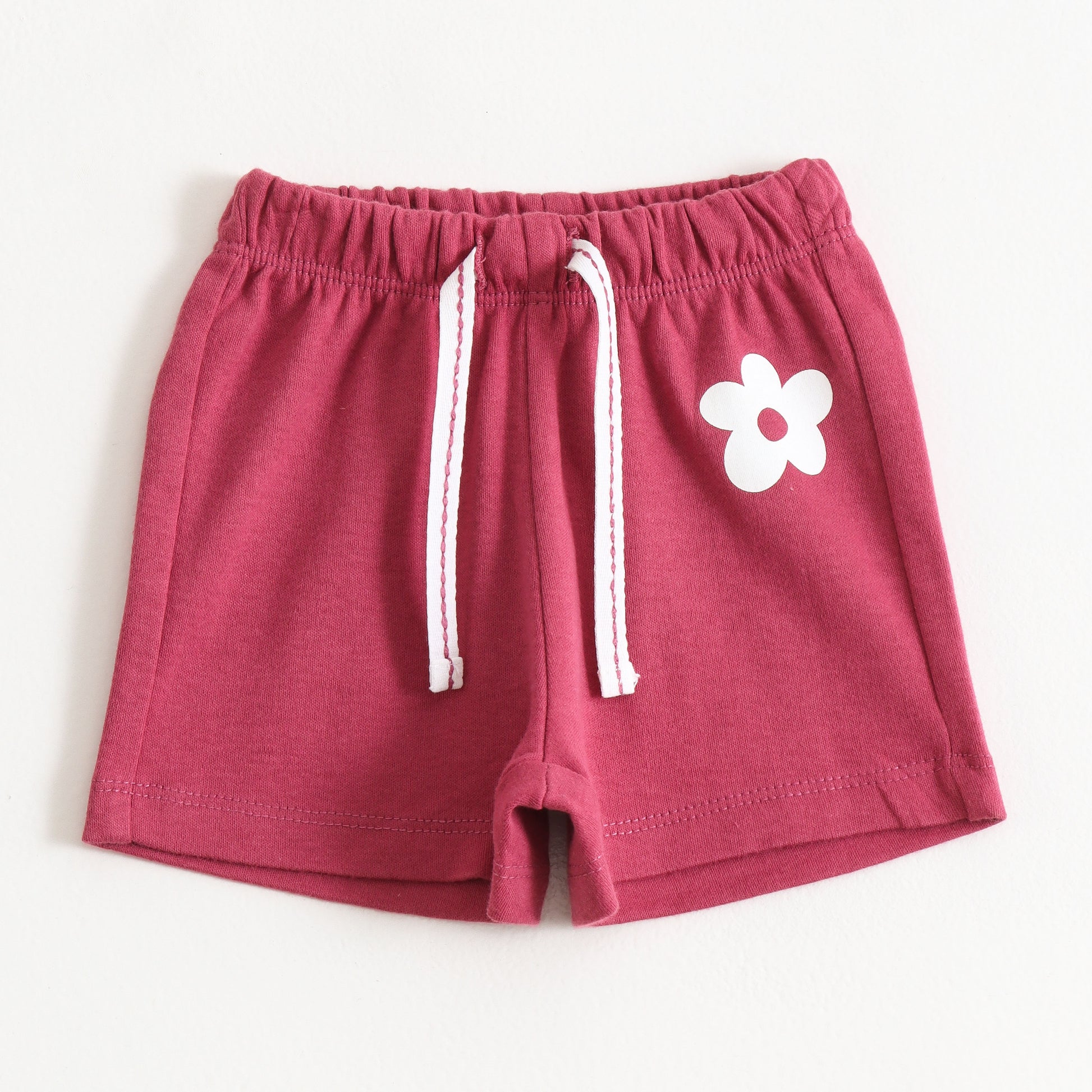 Girls Pink Flower Graphic Printed Cotton Knit Regular Fit Shorts