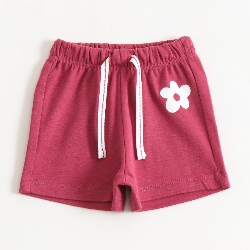Girls Pink Flower Graphic Printed Cotton Knit Regular Fit Shorts