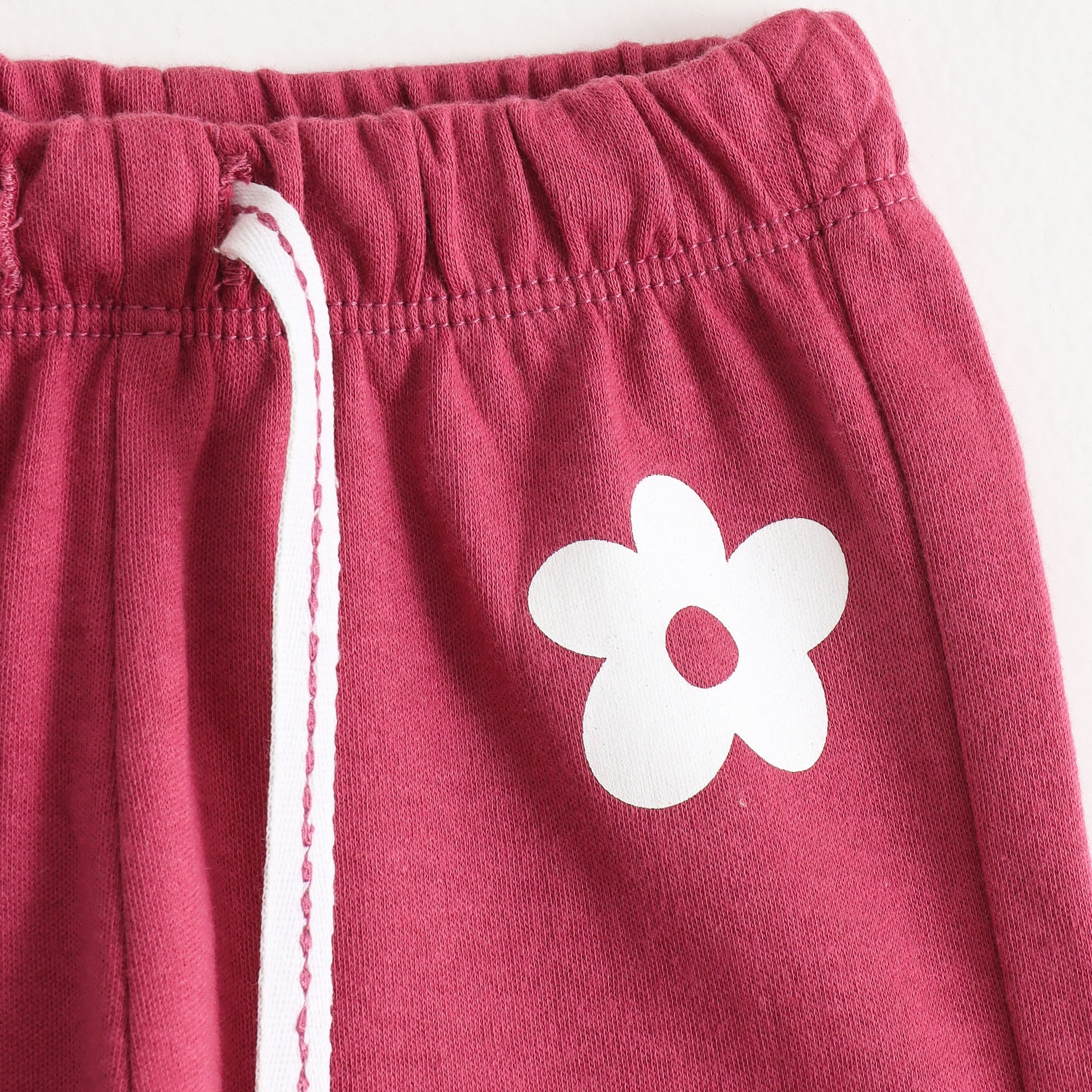 Girls Pink Flower Graphic Printed Cotton Knit Regular Fit Shorts
