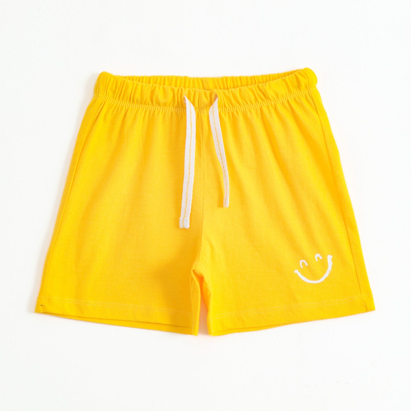Girls Yellow Smiley Face Printed Cotton Shorts