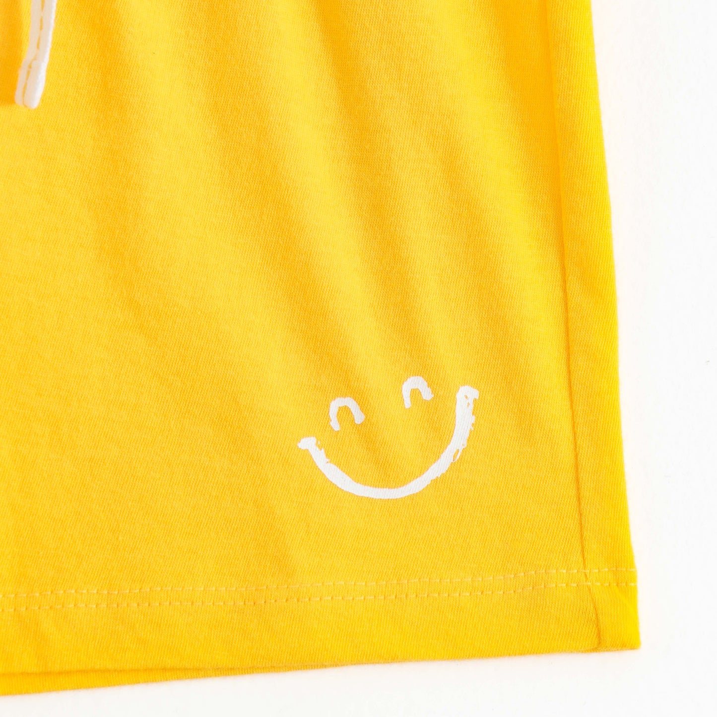 Girls Yellow Smiley Face Printed Cotton Shorts