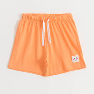Girls Peach Solid Cotton Knit Regular Fit Shorts with Smiley Patch
