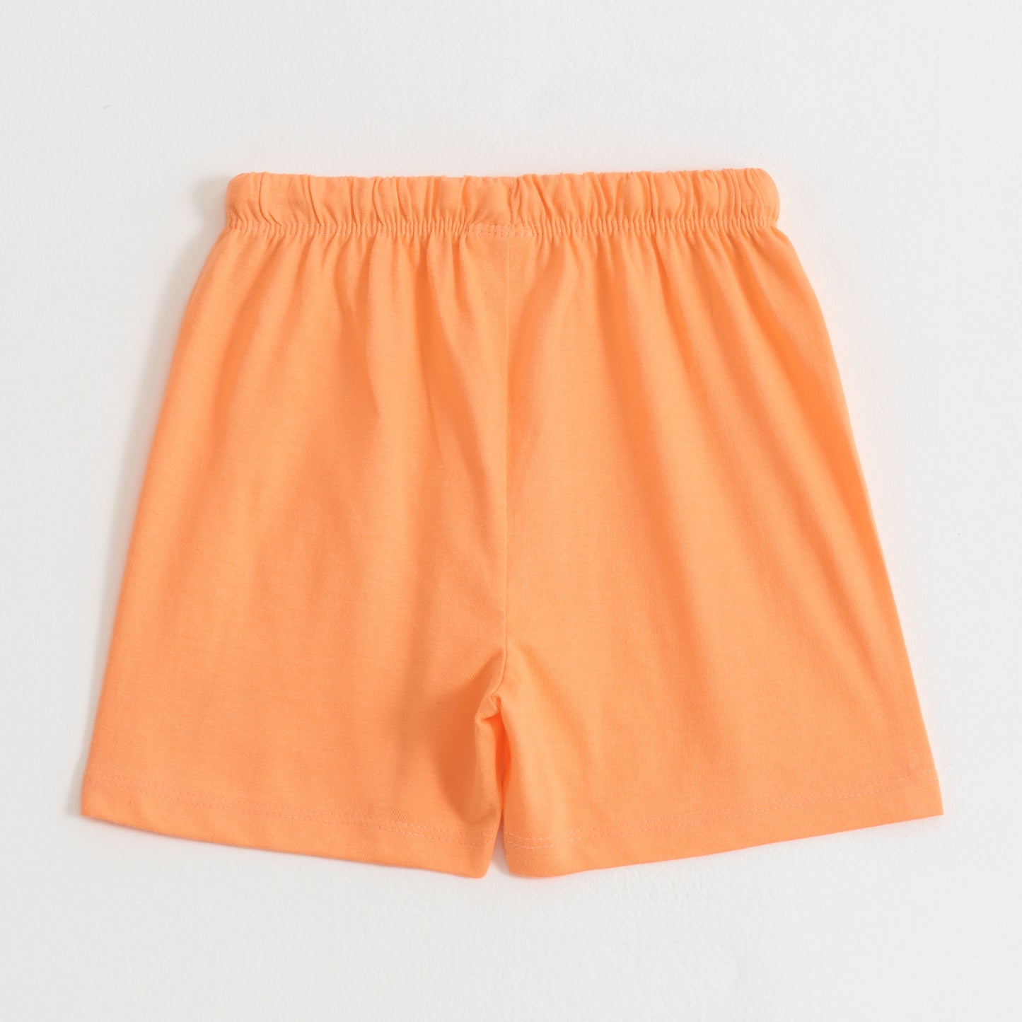 Girls Peach Solid Cotton Knit Regular Fit Shorts with Smiley Patch