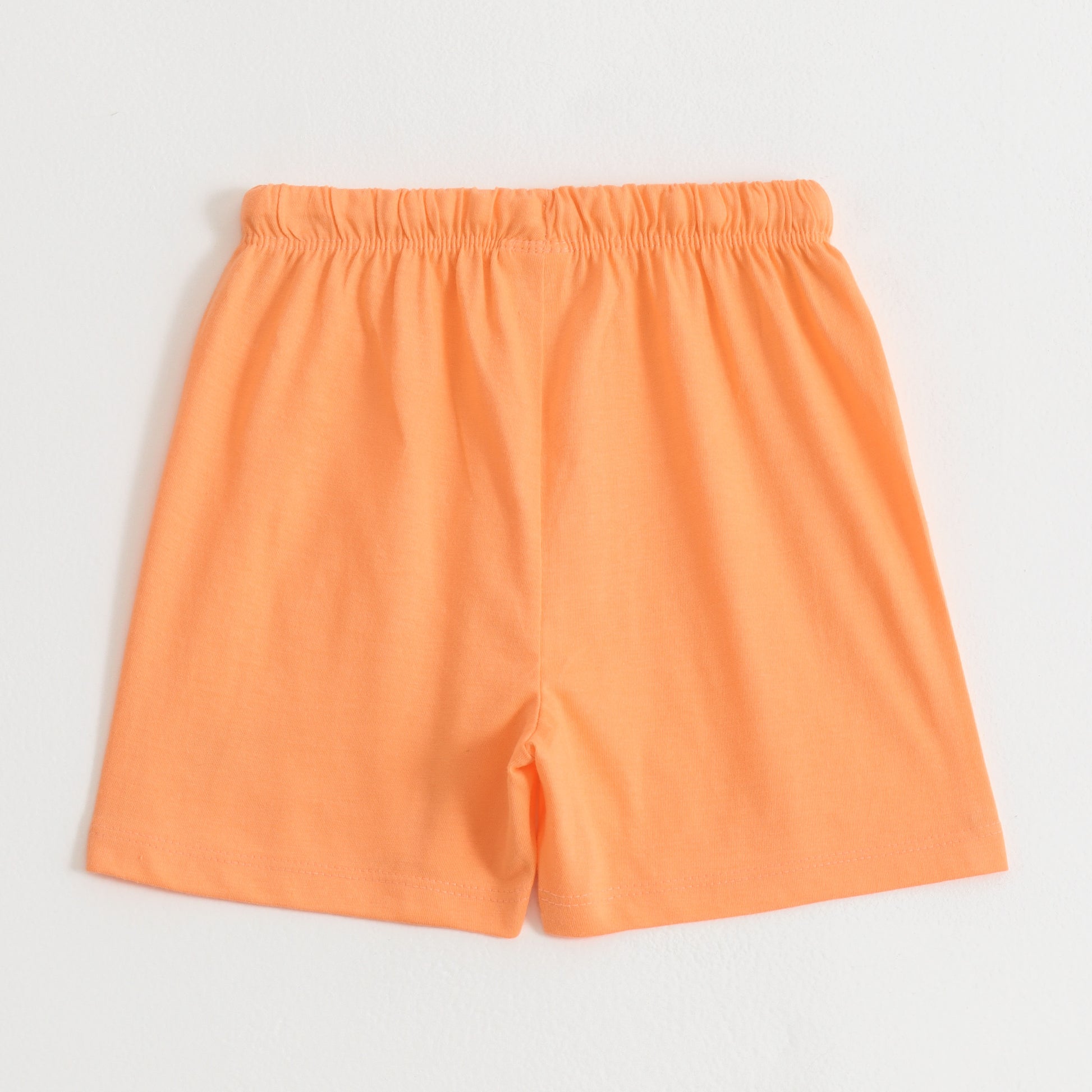 Girls Peach Solid Cotton Knit Regular Fit Shorts with Smiley Patch