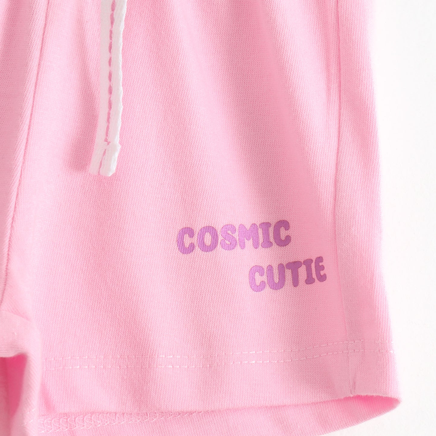 Girls Pink Cosmic Cutie Graphic Printed Cotton Knit Regular Fit Shorts