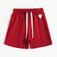 Girls Maroon Heart Graphic Printed Cotton Knit Regular Fit Shorts
