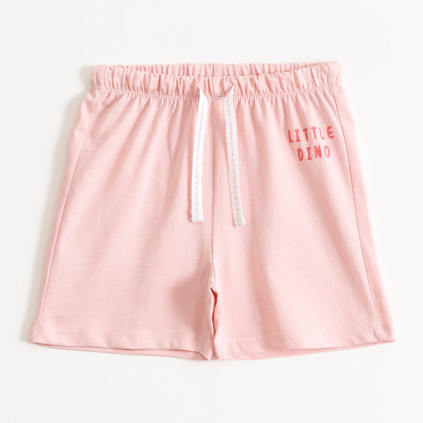 Girls Light Pink Little Dino Graphic Printed Cotton Knit Regular Fit Shorts