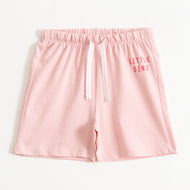 Girls Light Pink Little Dino Graphic Printed Cotton Knit Regular Fit Shorts
