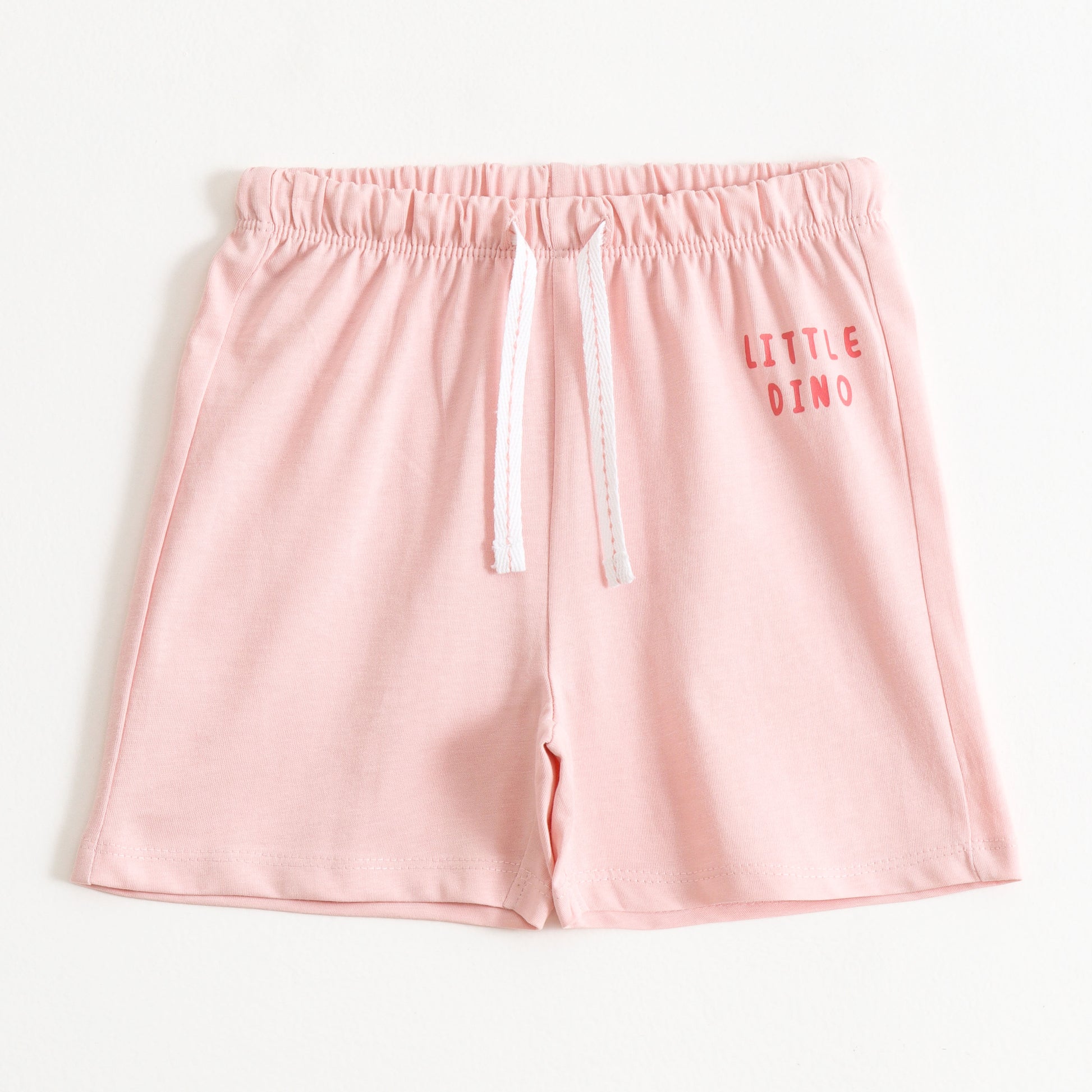 Girls Light Pink Little Dino Graphic Printed Cotton Knit Regular Fit Shorts