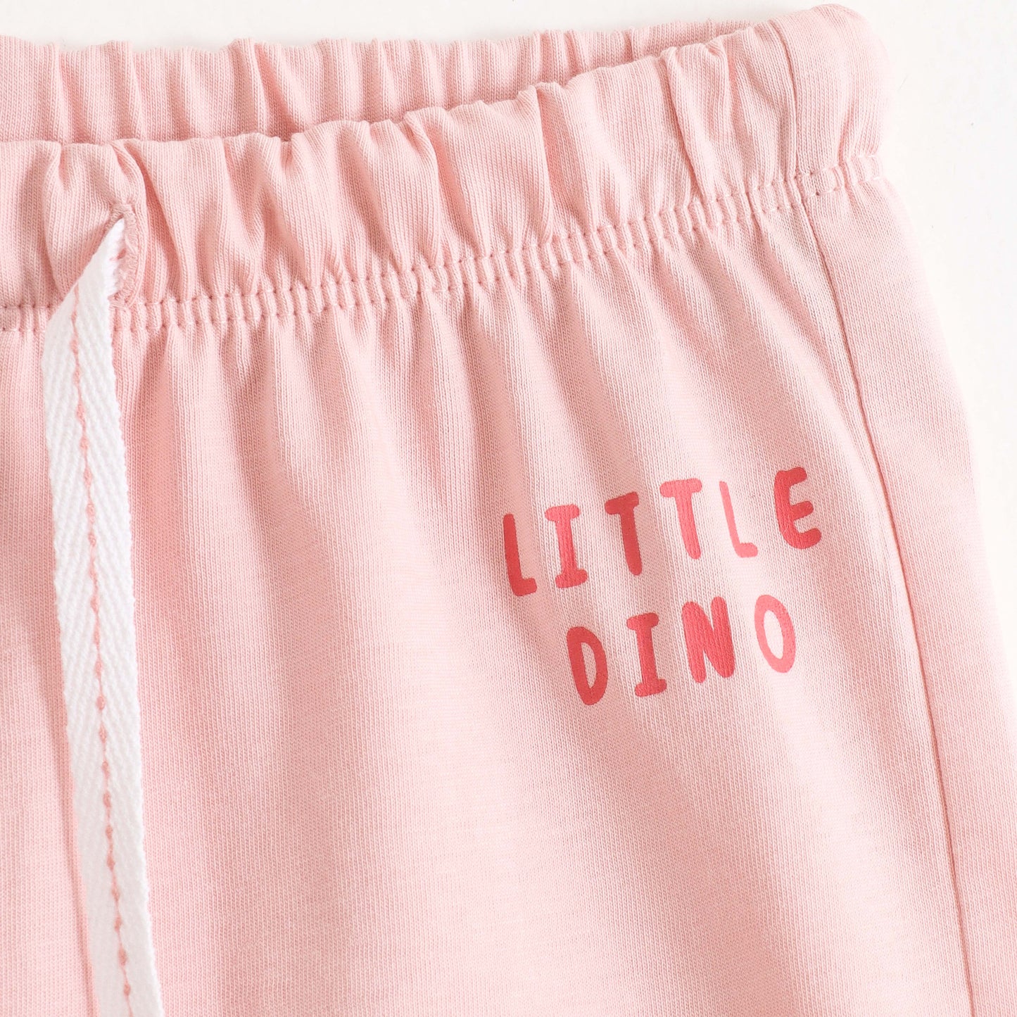 Girls Light Pink Little Dino Graphic Printed Cotton Knit Regular Fit Shorts