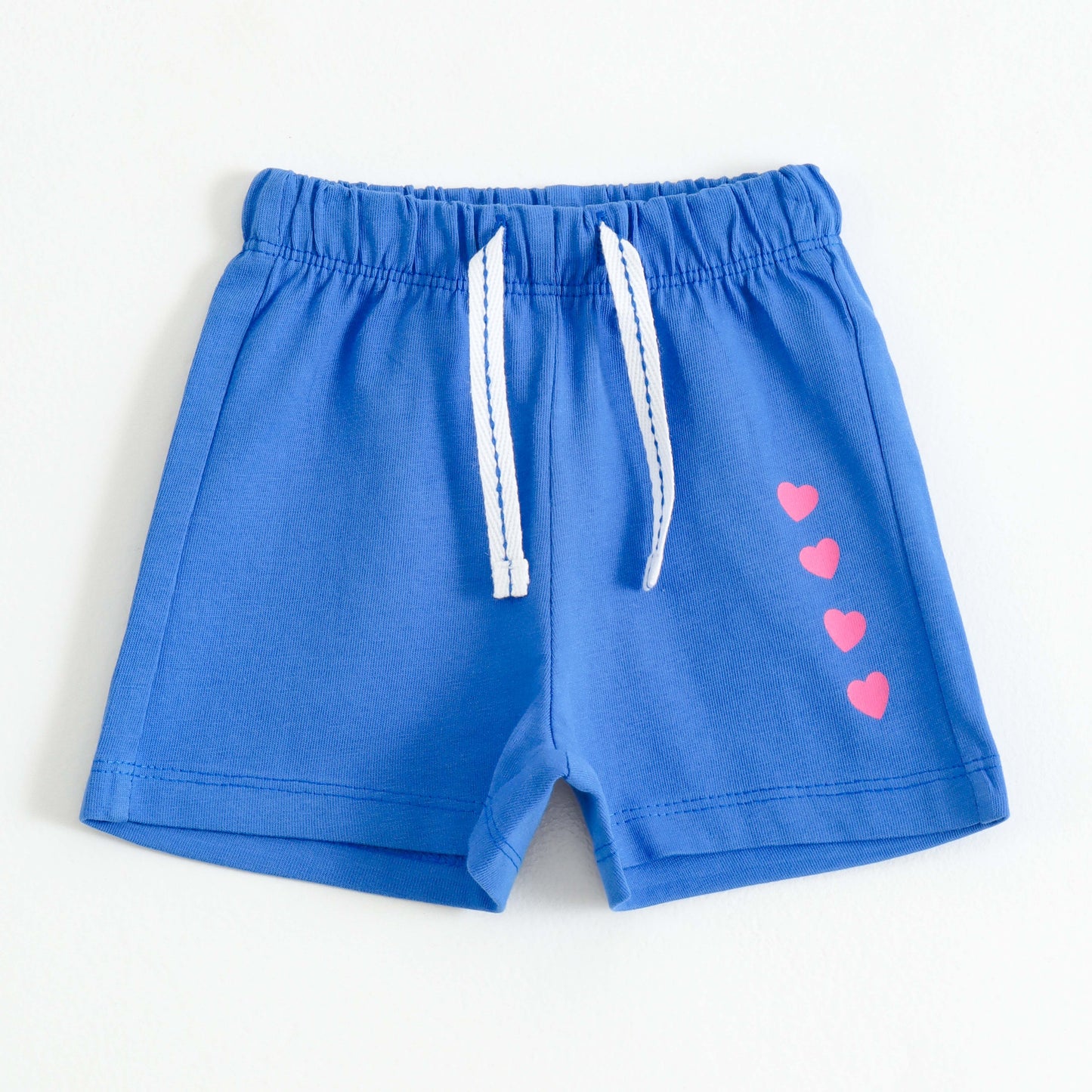 Girls Blue Heart Print Cotton Knit Shorts