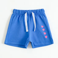 Girls Blue Heart Print Cotton Knit Shorts