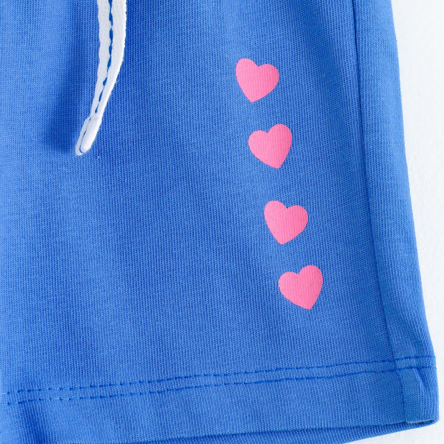 Girls Blue Heart Print Cotton Knit Shorts