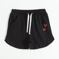Girls Black Heart Print Cotton Knit Shorts