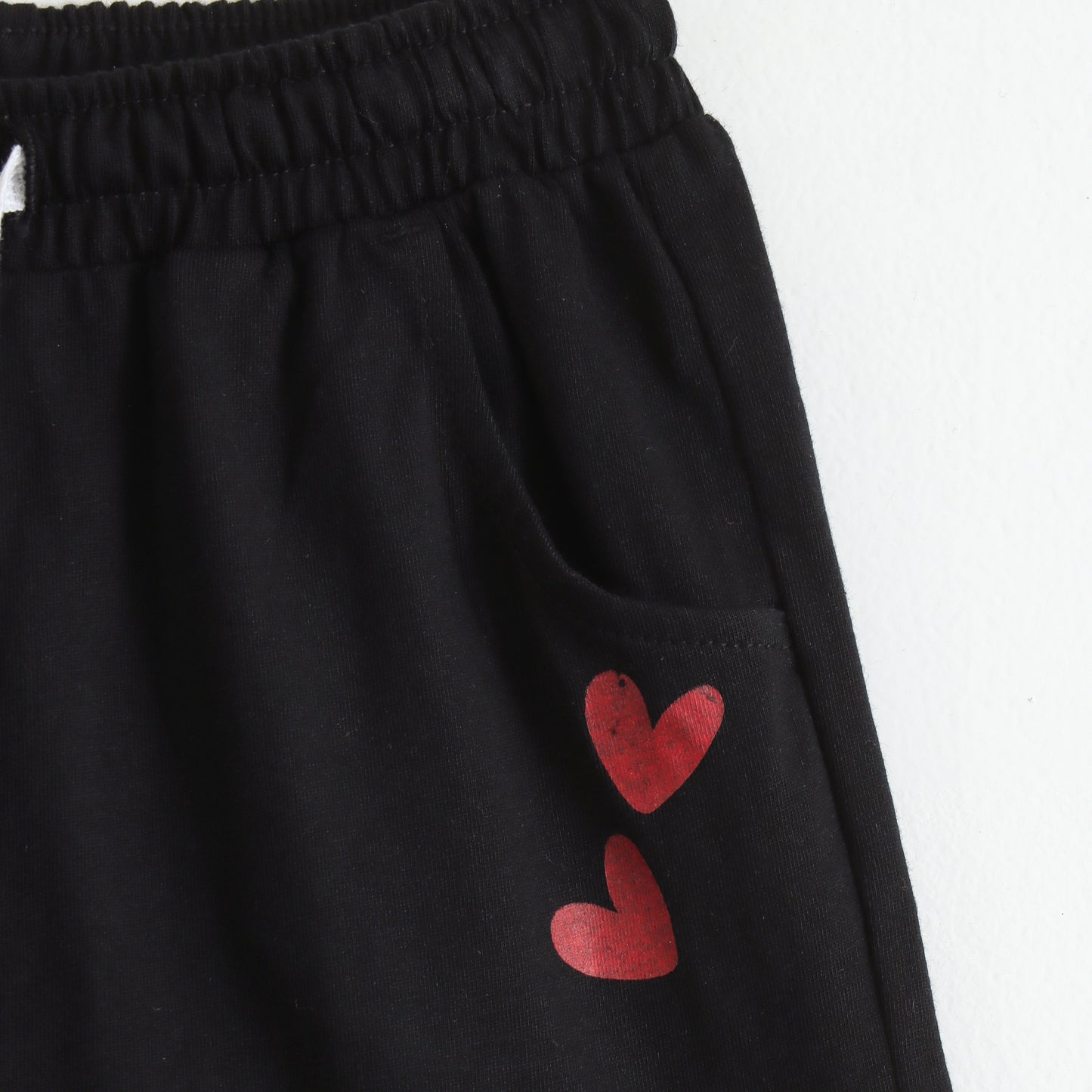 Girls Black Heart Print Cotton Knit Shorts