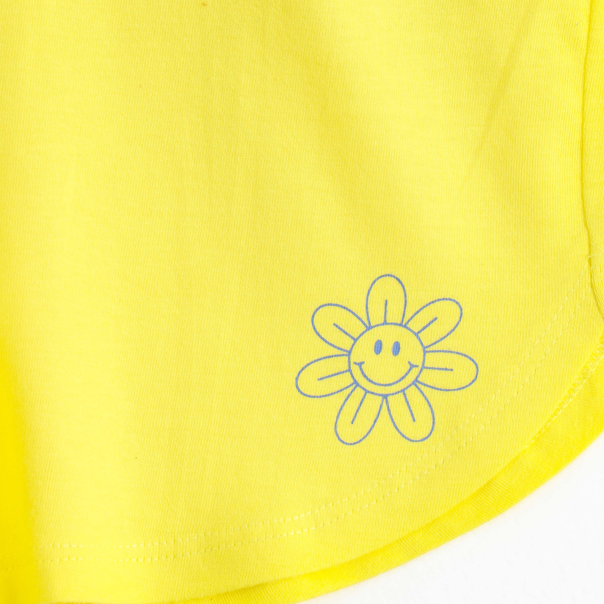 Girls Yellow Smiley Flower Print Cotton Knit Shorts