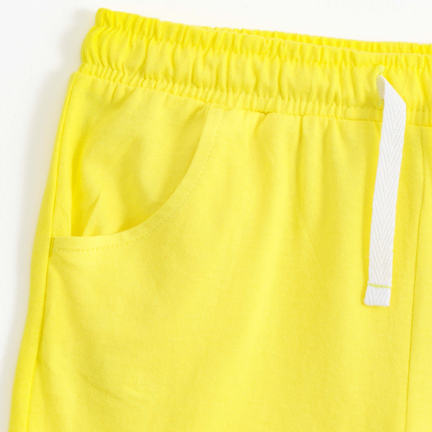Girls Yellow Smiley Flower Print Cotton Knit Shorts