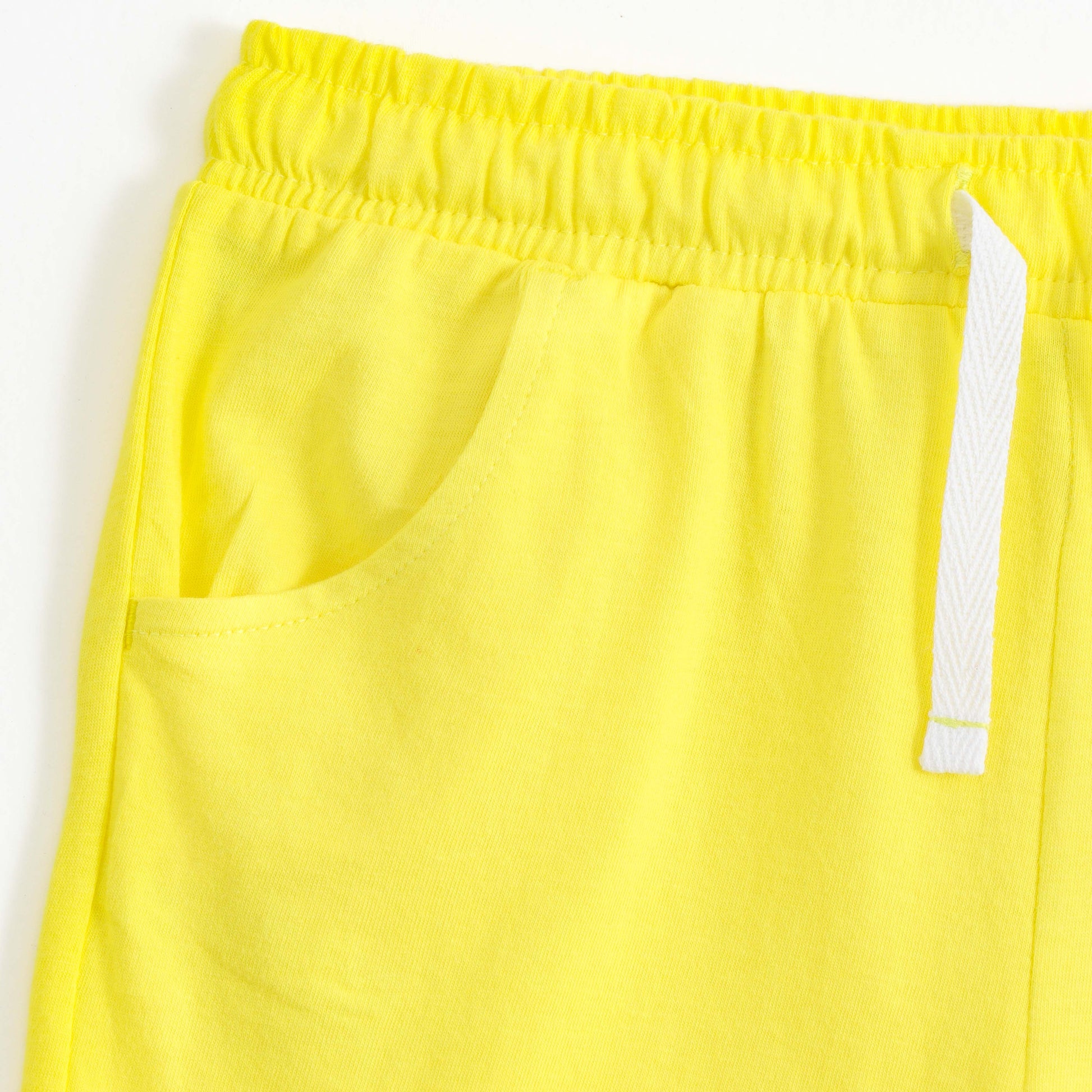 Girls Yellow Smiley Flower Print Cotton Knit Shorts
