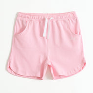 Girls Pink Bow Print Cotton Knit Shorts