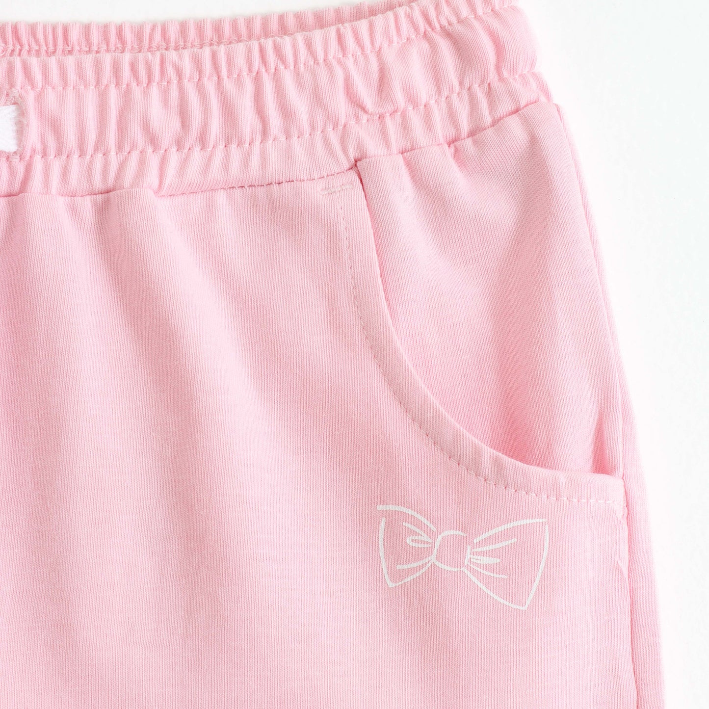 Girls Pink Bow Print Cotton Knit Shorts