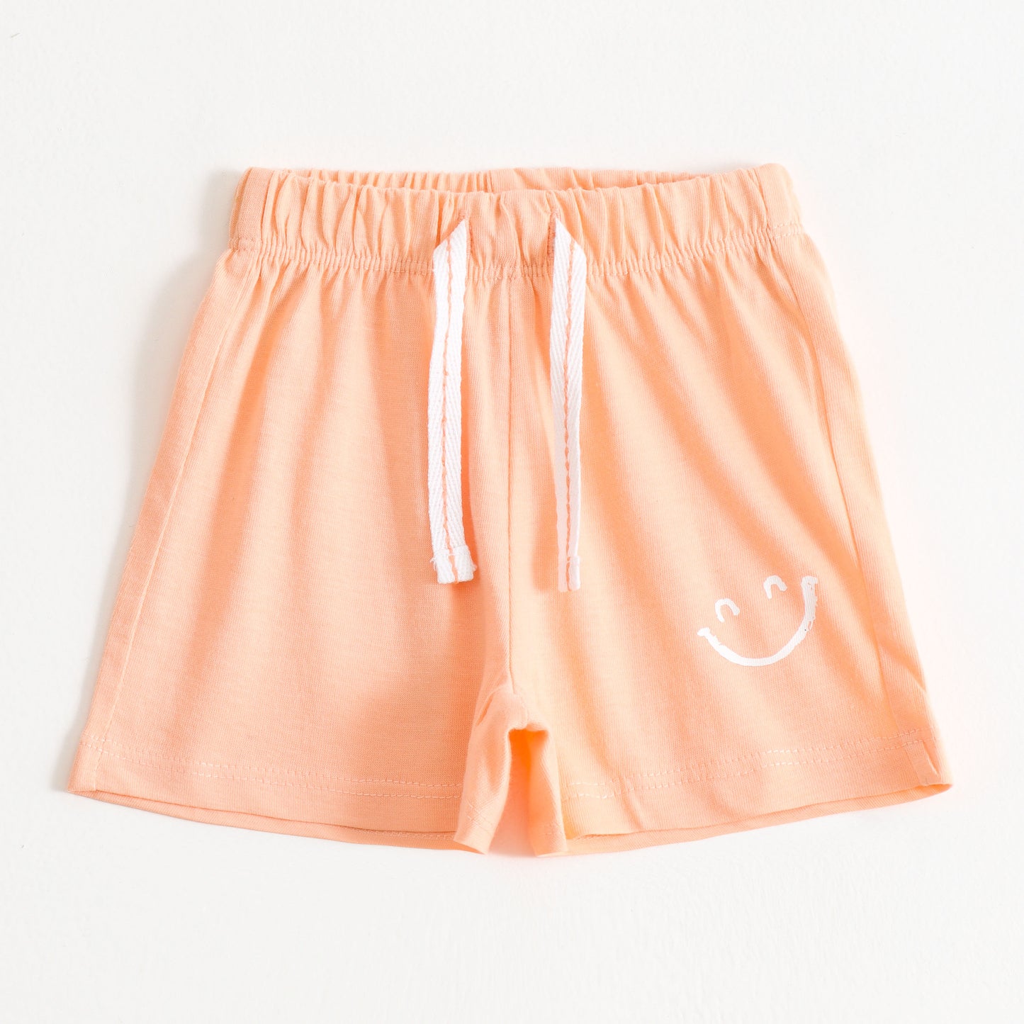 Baby Girls Peach Smiley Print Cotton Knit Shorts