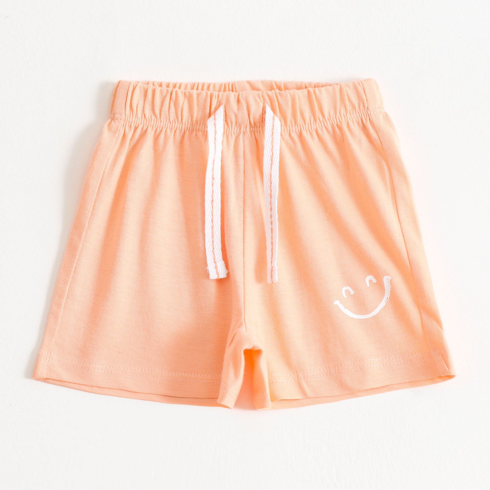 Baby Girls Peach Smiley Print Cotton Knit Shorts