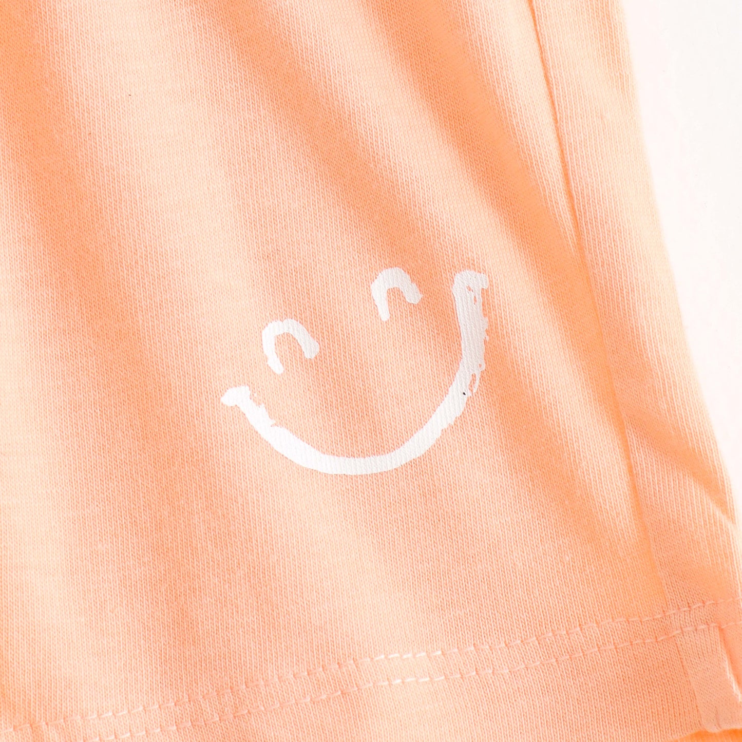 Baby Girls Peach Smiley Print Cotton Knit Shorts