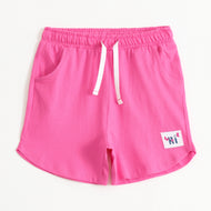 Girls Fuchsia Cotton Knit Shorts with Patch Detail