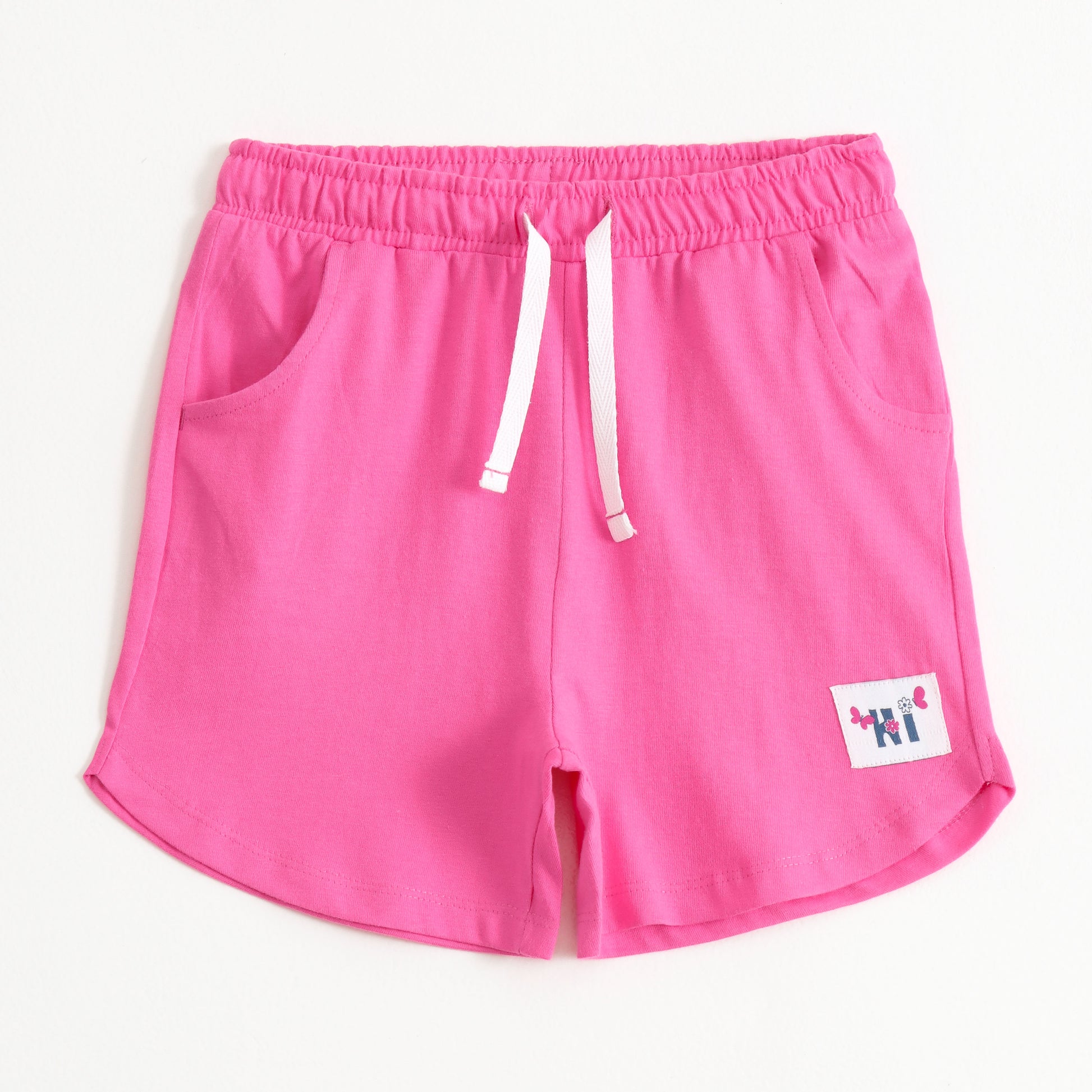 Girls Fuchsia Cotton Knit Shorts with Patch Detail