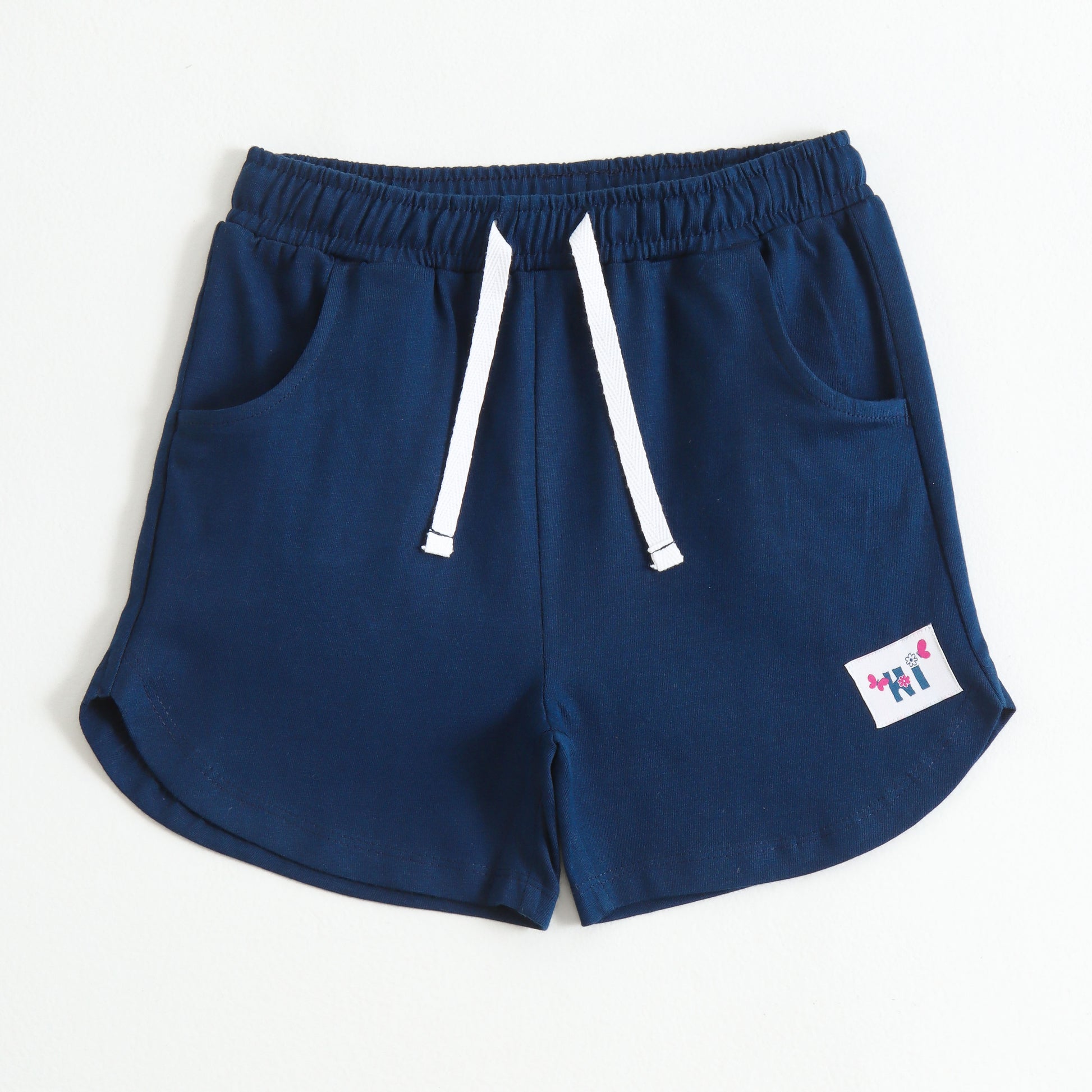 Girls Navy Blue Cotton Knit Shorts