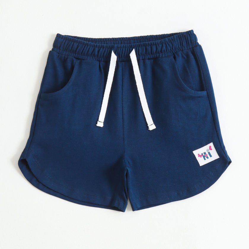 Girls Navy Blue Cotton Knit Shorts