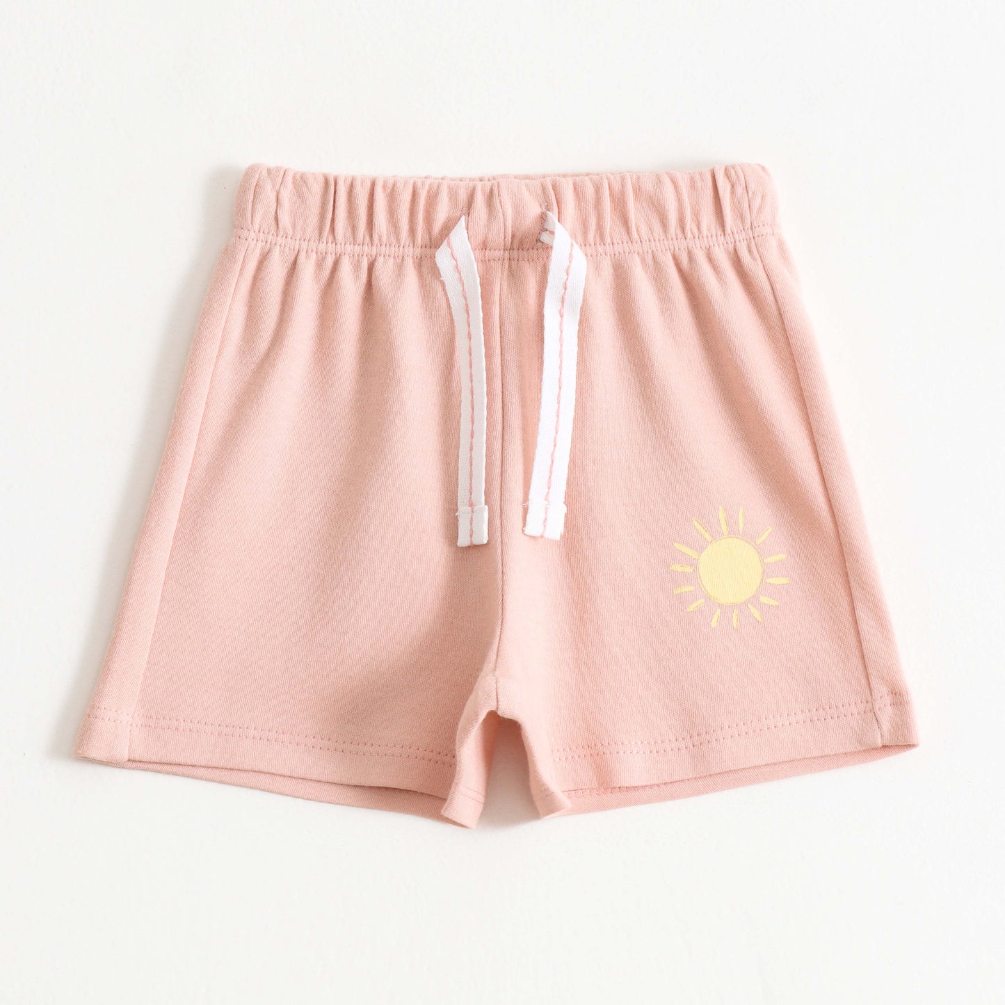 Baby Girls Pink Sun Print Cotton Knit Shorts | Soft Elastic Waist