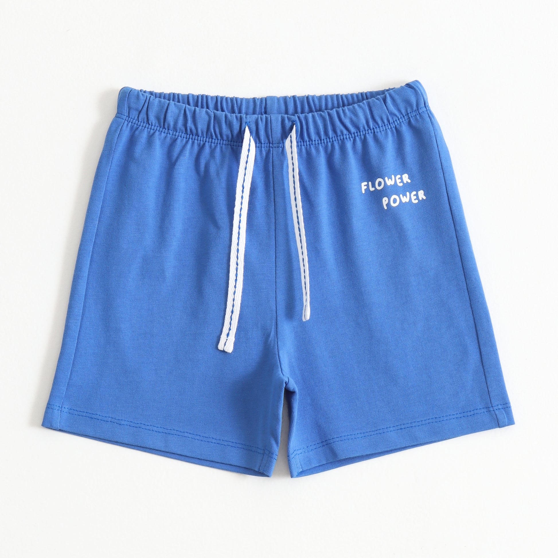 Girls Blue Flower Power Printed Cotton Knit Shorts