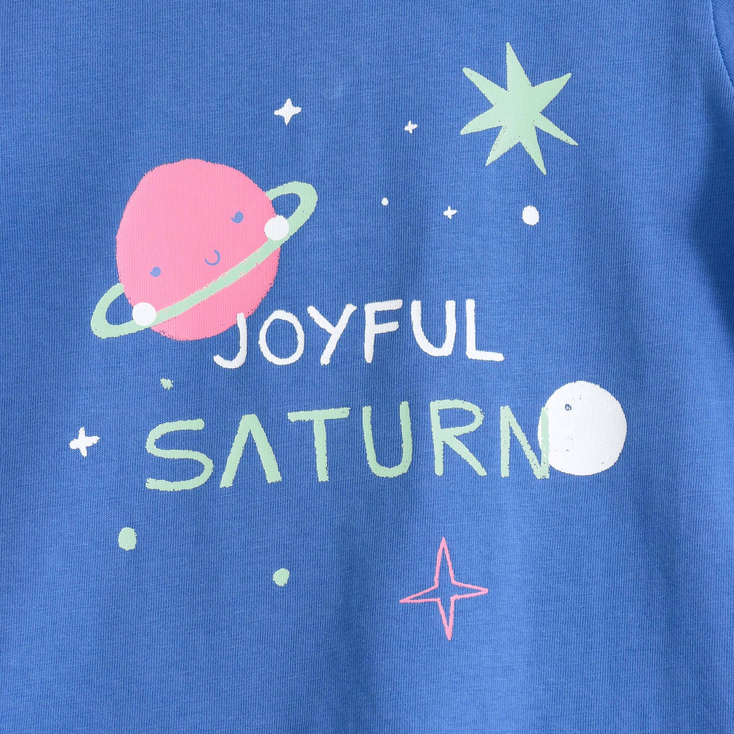 Girls Blue Joyful Saturn Graphic Printed Cotton T-Shirt