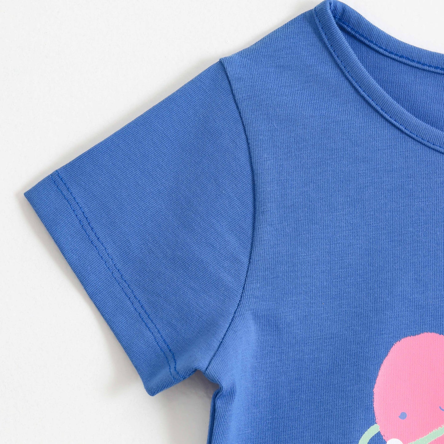 Girls Blue Joyful Saturn Graphic Printed Cotton T-Shirt