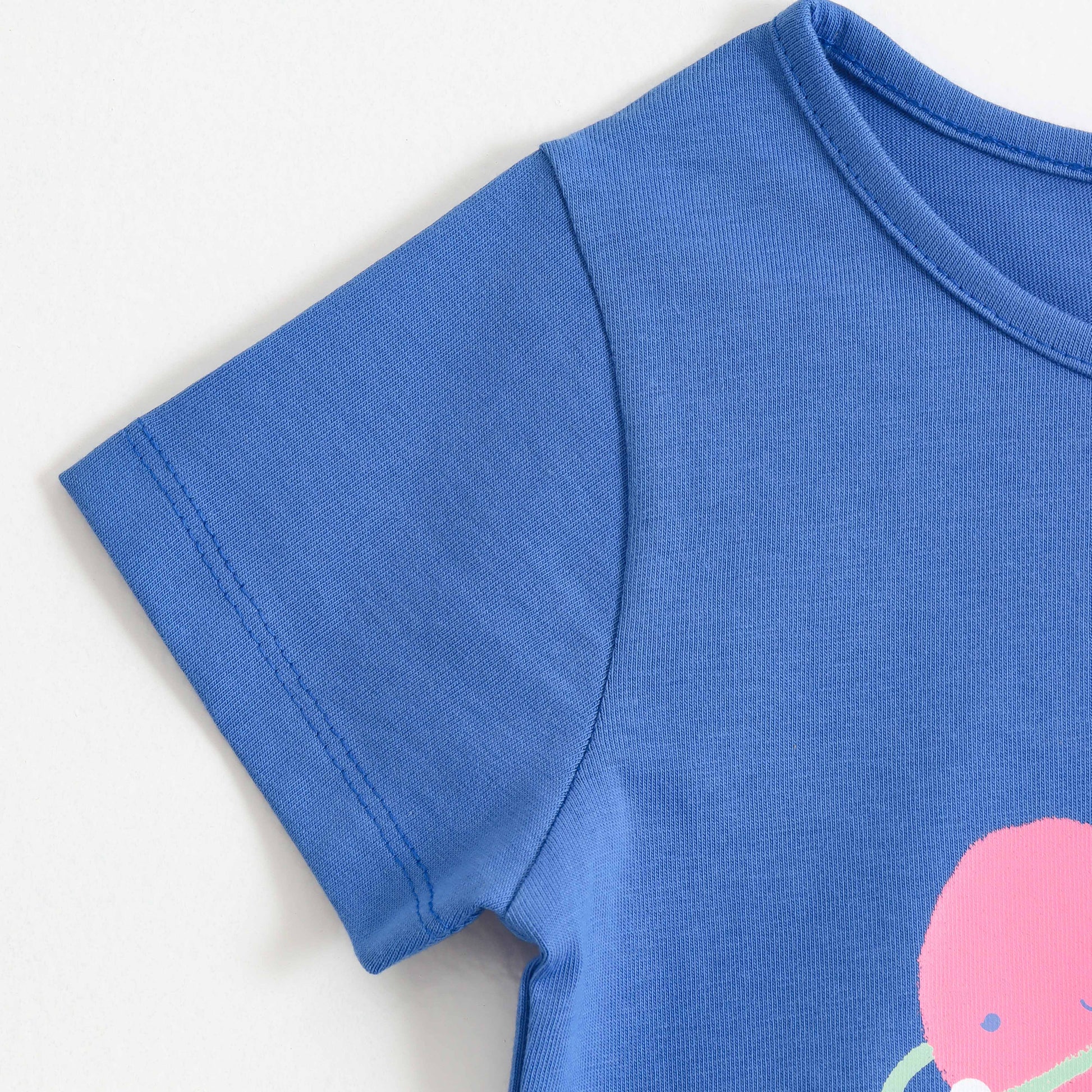 Girls Blue Joyful Saturn Graphic Printed Cotton T-Shirt
