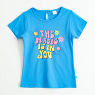 Girls Blue "The Magic Is In You" Graphic Printed Cotton T-Shirt