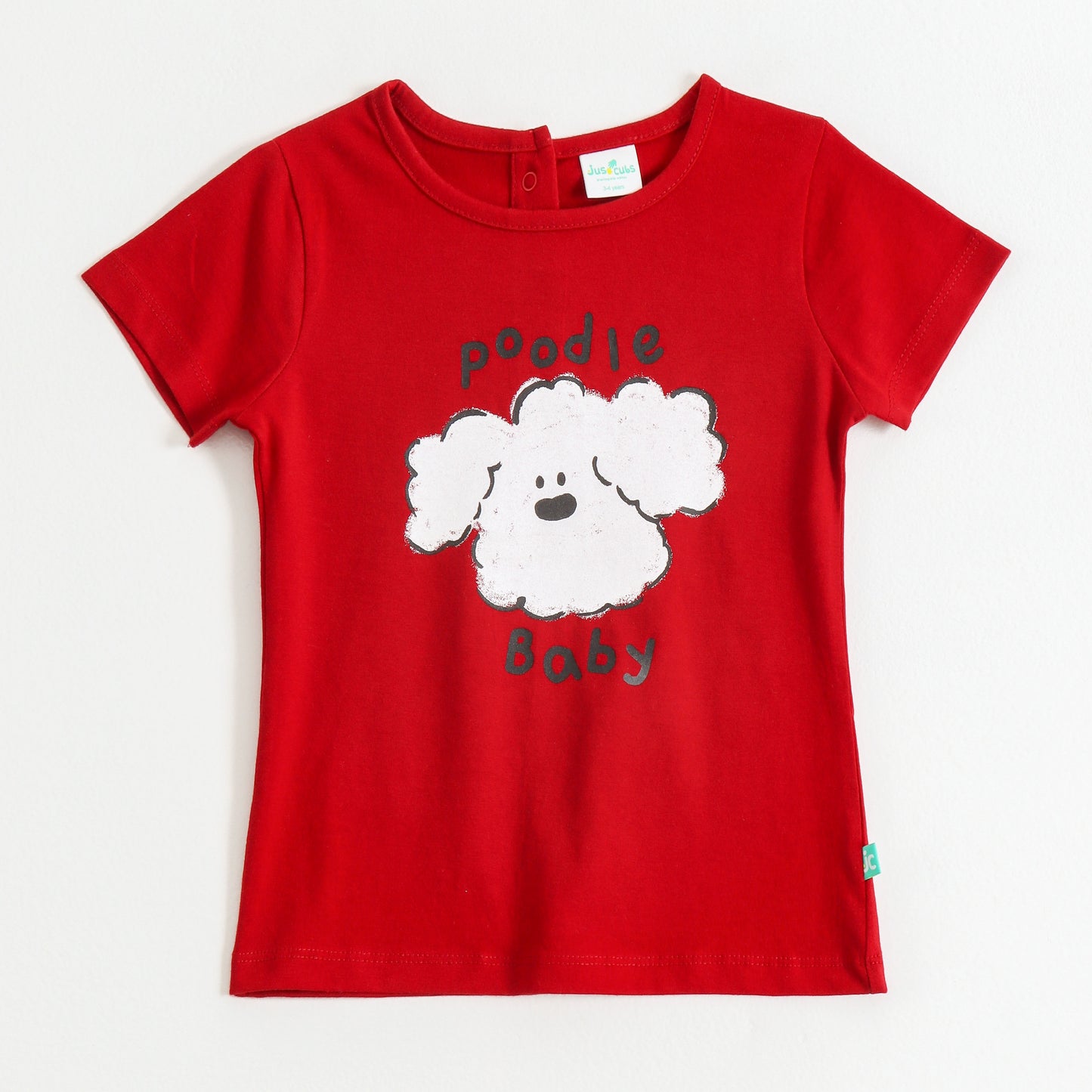 Girls Red Poodle Baby Graphic Printed Cotton T-Shirt