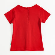 Girls Red Poodle Baby Graphic Printed Cotton T-Shirt