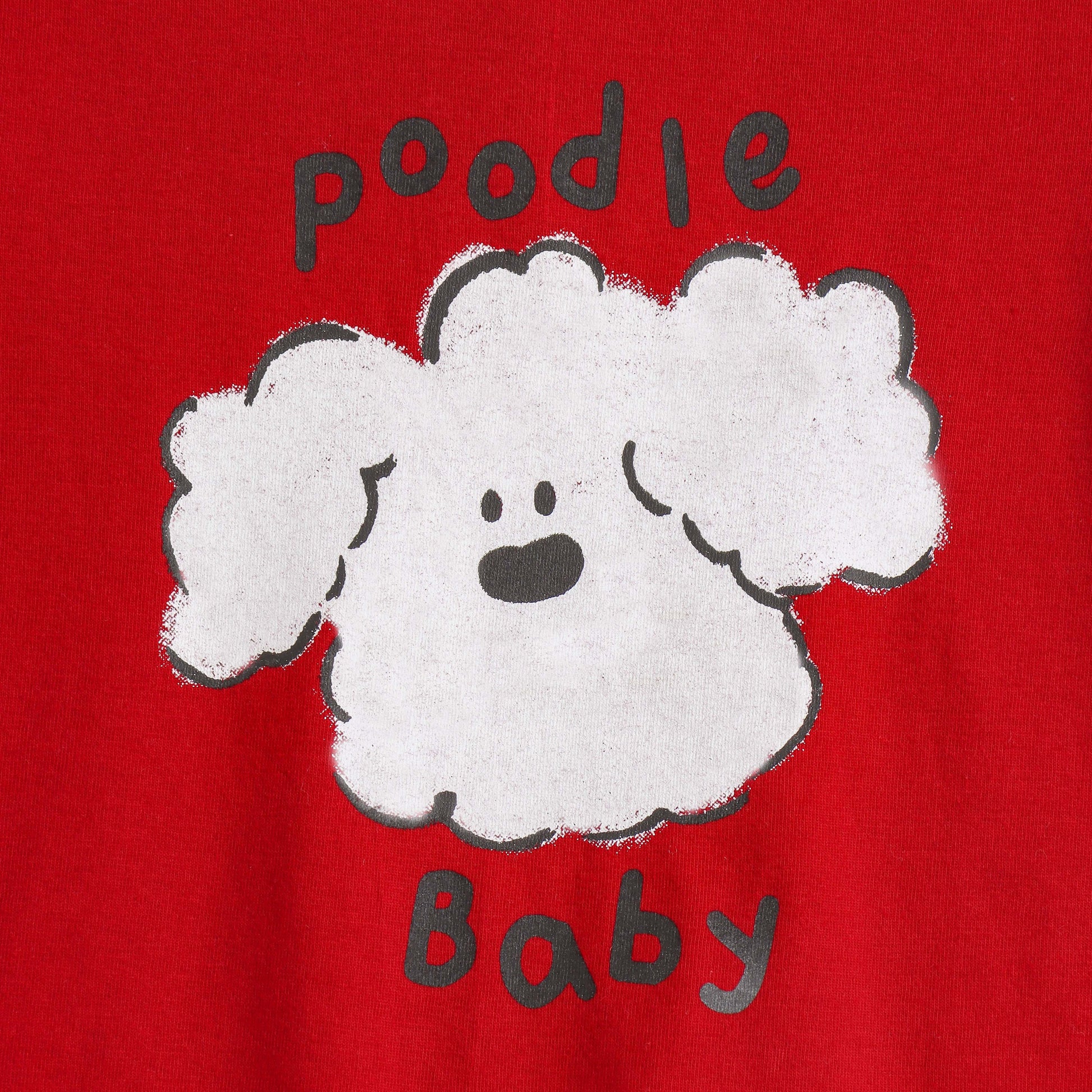 Girls Red Poodle Baby Graphic Printed Cotton T-Shirt