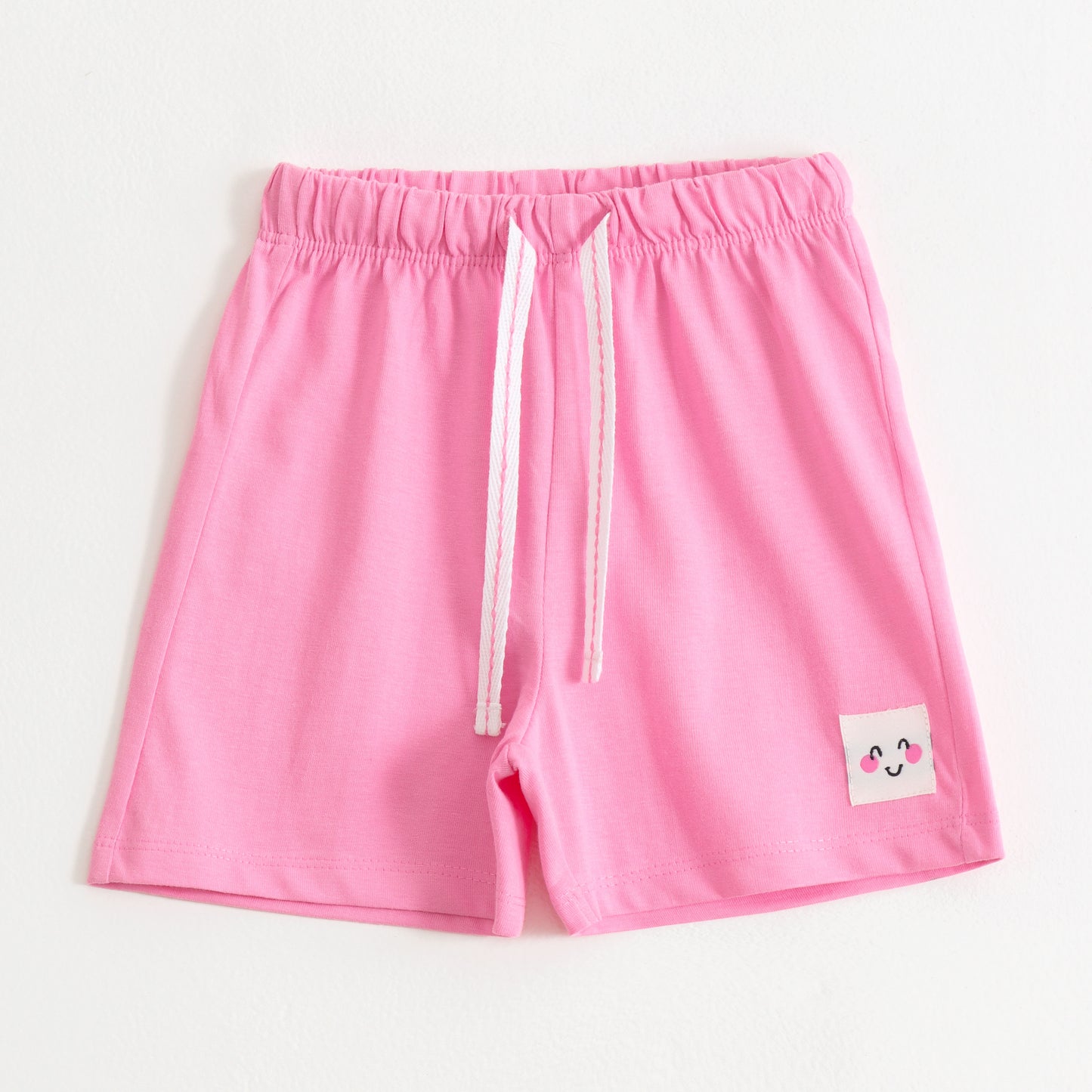Girls Pink Smiley Patch Cotton Knit Shorts