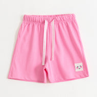 Girls Pink Smiley Patch Cotton Knit Shorts