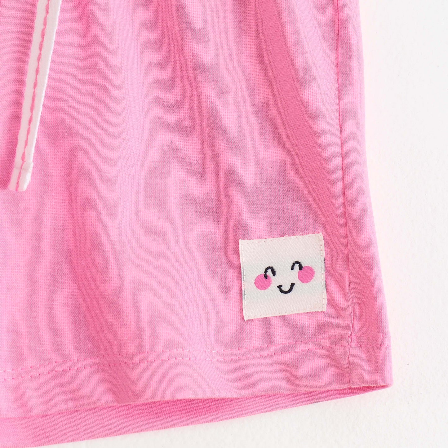 Girls Pink Smiley Patch Cotton Knit Shorts