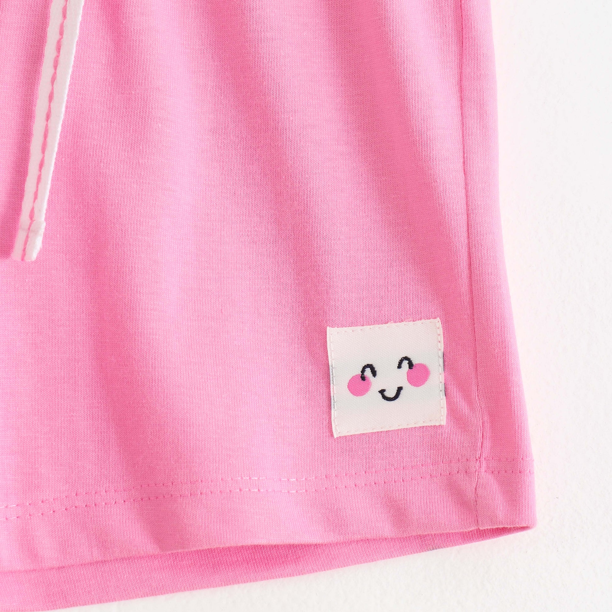 Girls Pink Smiley Patch Cotton Knit Shorts