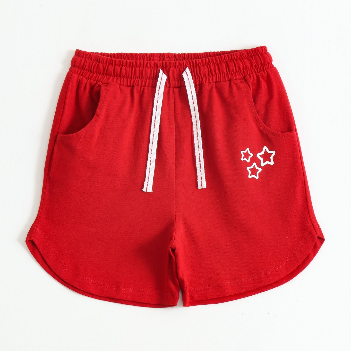 Girls Red Star Print Cotton Knit Shorts